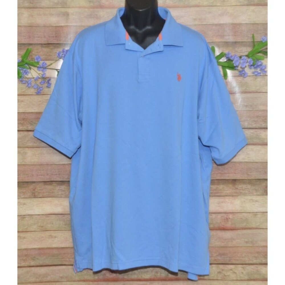 U.S. Polo Assn. Mens 4XLT Blue Luxury Feel Big & Tall Polo Shirt Cotton Preppy